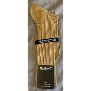 NEW Pantherella Men's Khaki Egyptian Cotton Long Ribbed Ankle Dress Socks, Med